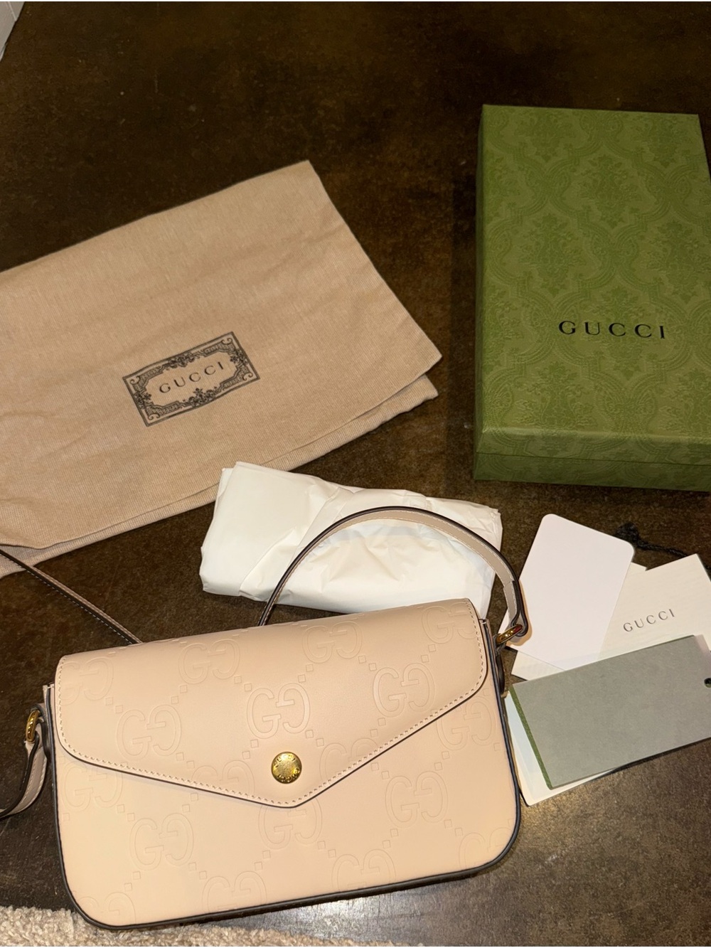 Gucci Blush Beige Embossed Leather Crossbody Bag